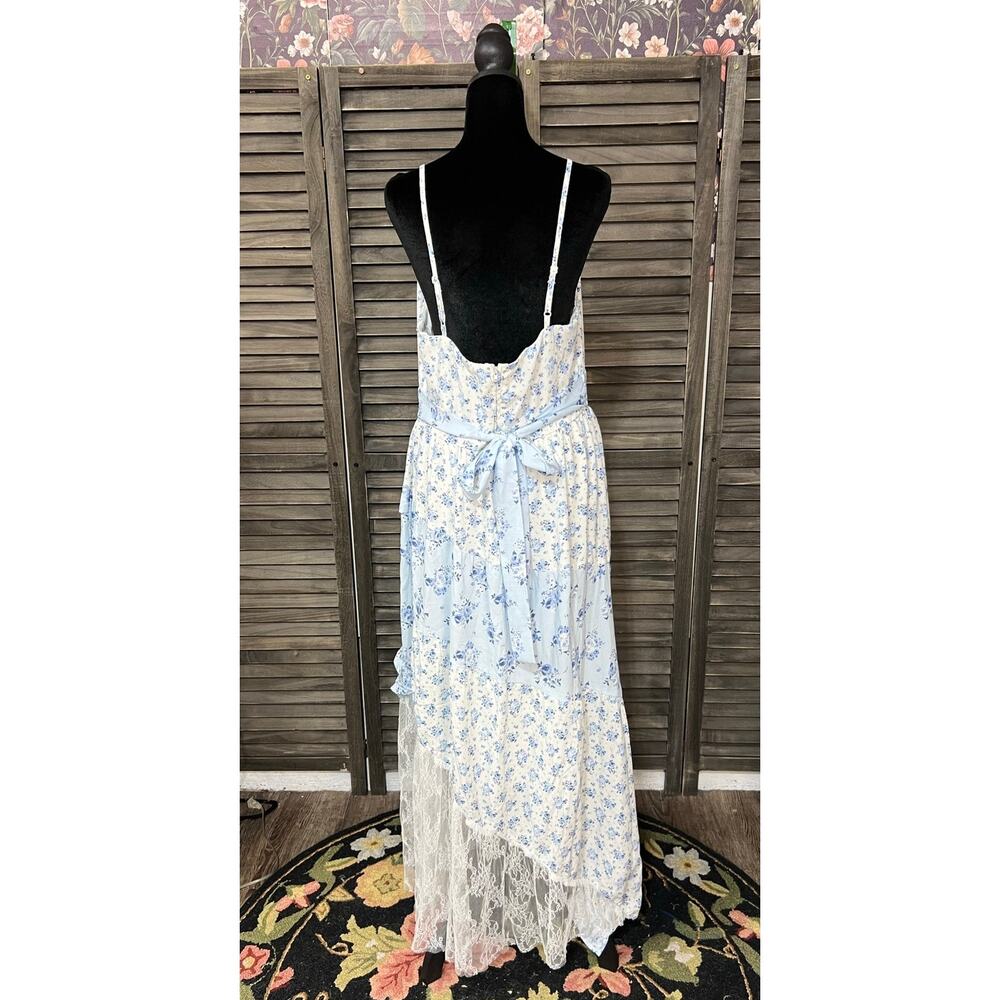 Francesca's Blue Floral Lace Tiered Midi Dress Cottagecore XL Adjustable - Picture 4 of 13